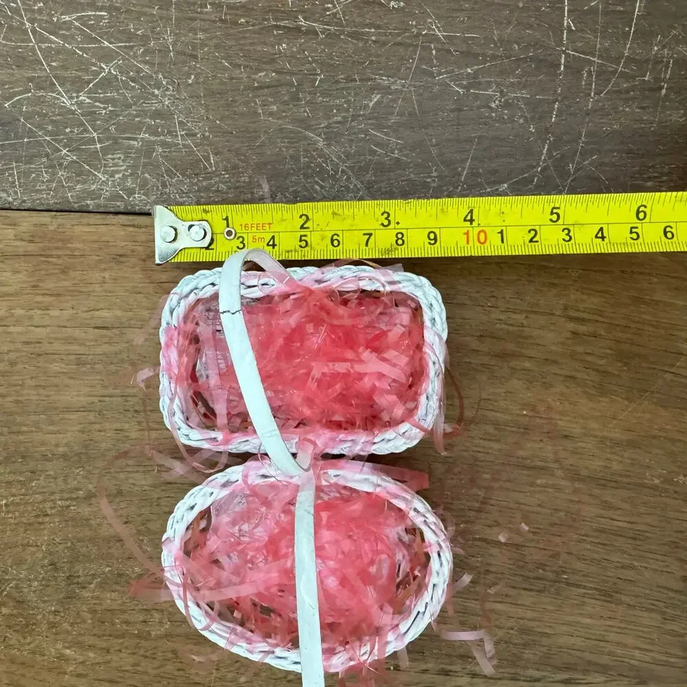 Set of two MINIATURE Woven Wicker‎ Painted Easter Baskets Pink Grass Decor